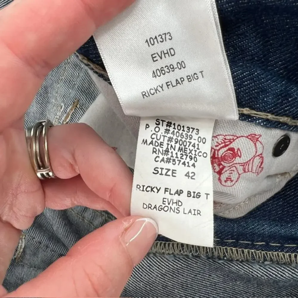 True Religion Ricky Flap Big T Relaxed Straight Denim Jeans Mens 42 100% Cotton
